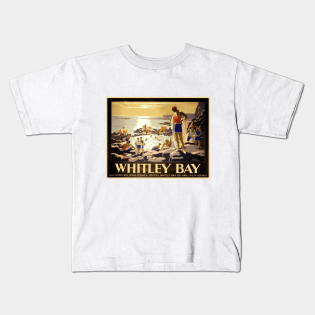 Vintage British Travel Poster: Whitley Bay Kids T-Shirt by Naves